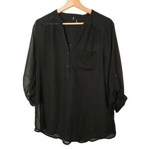 Maurices blouse womens Medium Black Semi-sheer roll-tab sleeves pullover